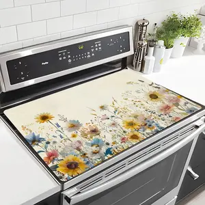 1pc Stove Cover Protector with Spring Floral Meadow & Pastel Stovetop Panel Cover - Easy-Clean Appliance Protector Suitable for Kitchen, Washing Machine, Dryer, Stovetop - Decorative Cover