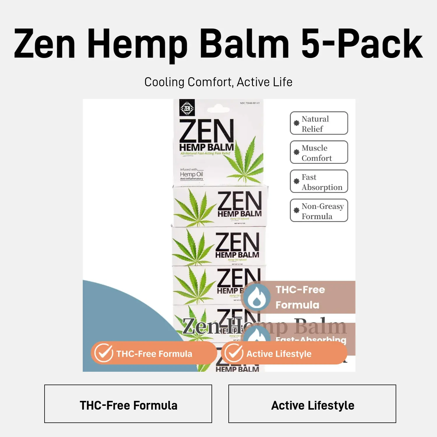 ZEN Hemp Balm 5 Pack Plant-Based Cooling Balm 20 ml Each Therapy Healthcare Fitness Healthy Wellness Aromatherapy Essential Solution Therapeutic Plant based Natural active lifestyle cooling balm botanical blend gym everyday movement yoga pilates routine