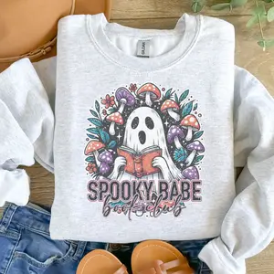 Spooky Babe Book Club Sweatshirt - Ash Grey - Booktok Clean Sweatshirt - Spooky