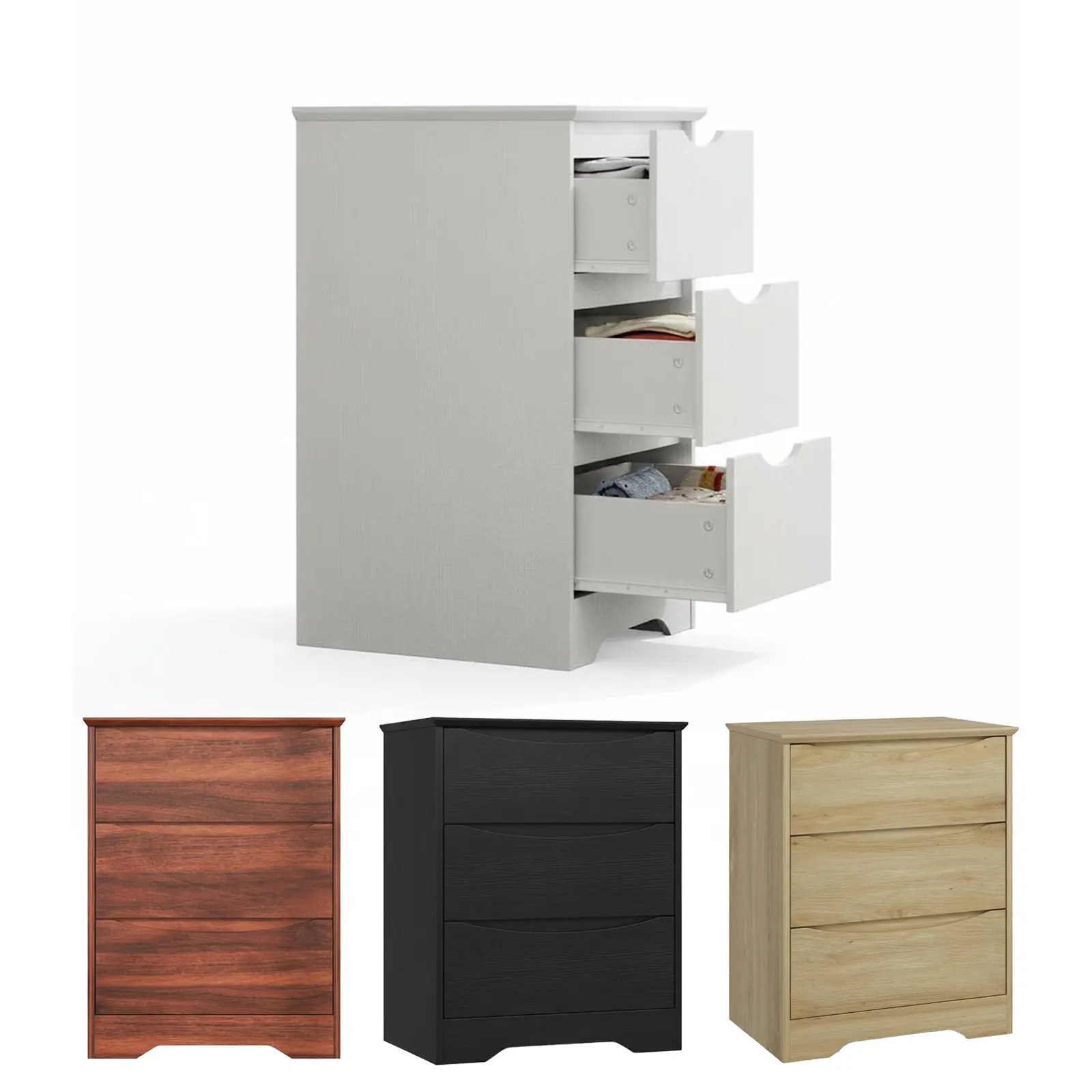 Garvee Upgraded Wooden Dresser, Modern Spacious Chest With 3 Deep Drawers And Wide Top, Natural Wood Finish Large Capacity Organizer For Bedroom, Living Room, Hallway