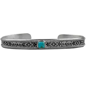 Native Spirit Western Cuff Bracelet Turquoise Stone Hand Engraved German Silver Antique Finish
