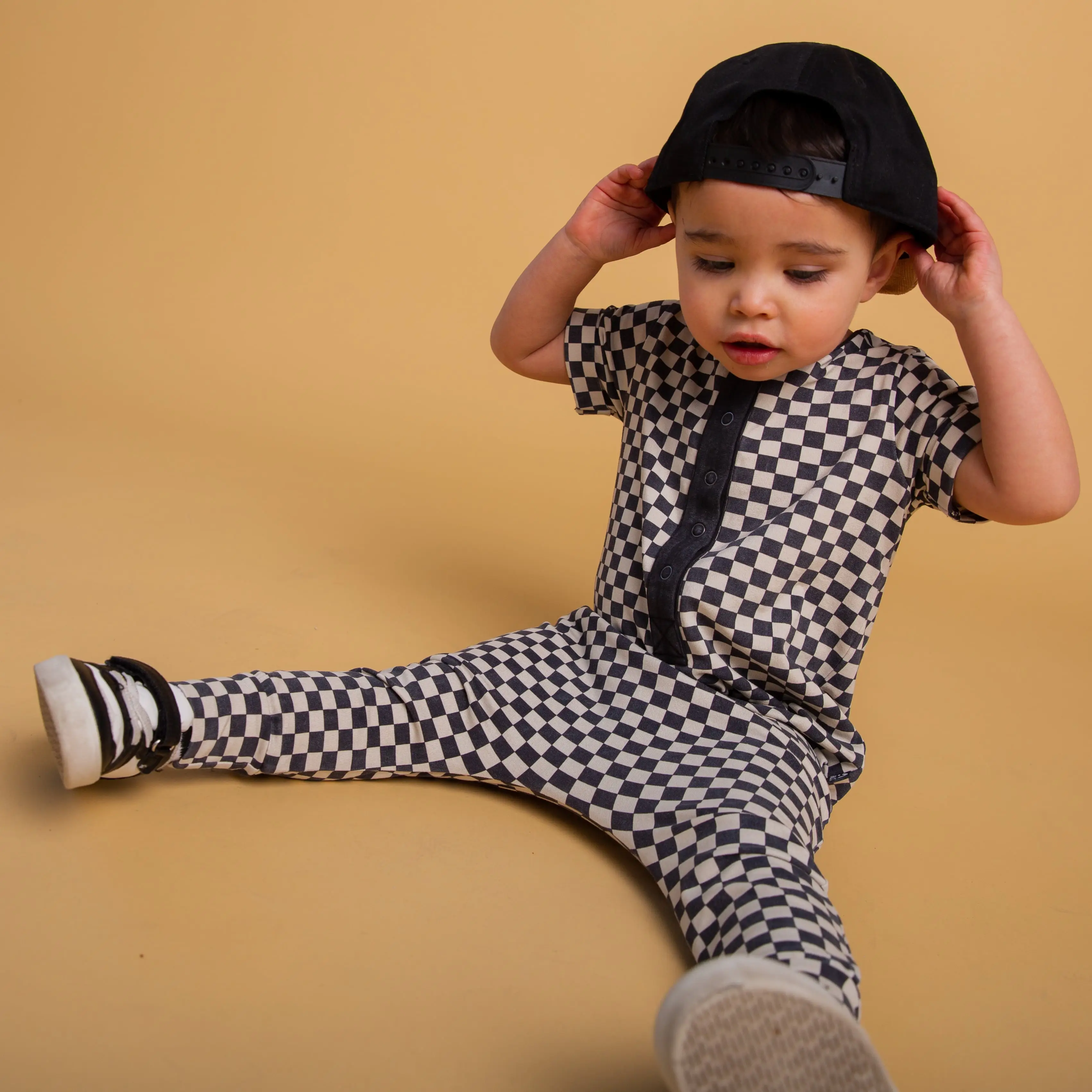 RAGS Kids Rag Romper - Black & White Check Limited Edition, Fun Style, Stretchy Neckline for easy on and off
