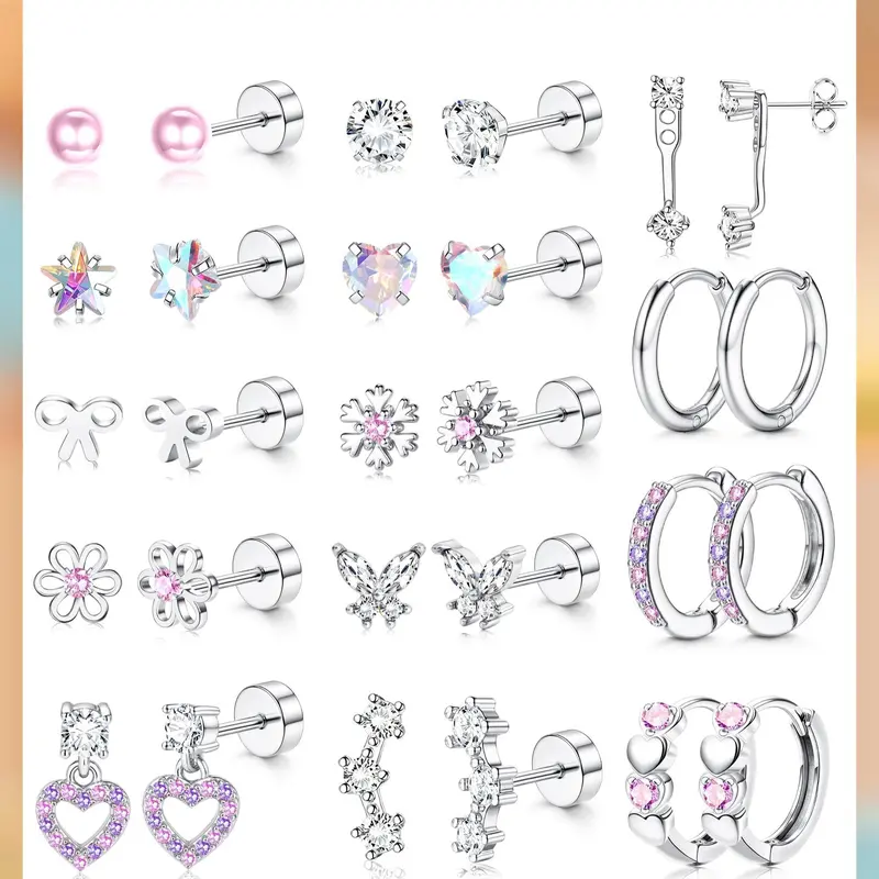 LOLIAS Hypoallergenic Surgical Stainless Steel Flat Back Earrings Set for Women - Sparkling Tarnish-Free Small Hoops, Cartilage Studs & Earring Stack for Sensitive Ears, Ideal for Family & Friends