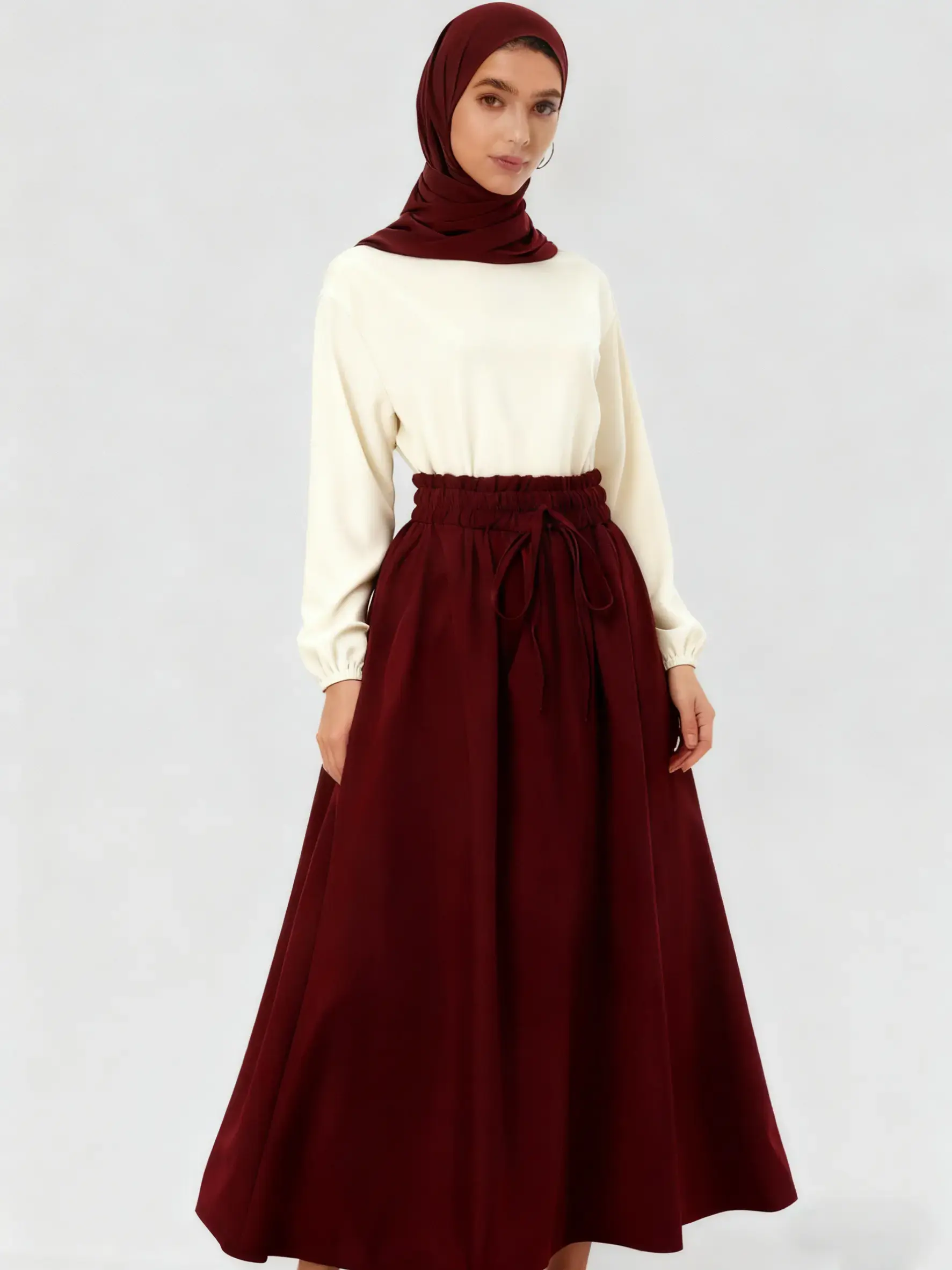 Women's Long Dress Elastic Waist A-Line Fake Drawstring Pockets Plain Layered Hem Fashion Midi Skirt Flowy Flared Skirt Skirt With Pocket