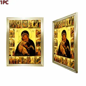 1pc Framed Gold Frame  Religious Icon Art Catholic Style Virgin Mary And Child Canvas Art Print For Living Room Bedroom Church Decor With Gold Frame Design