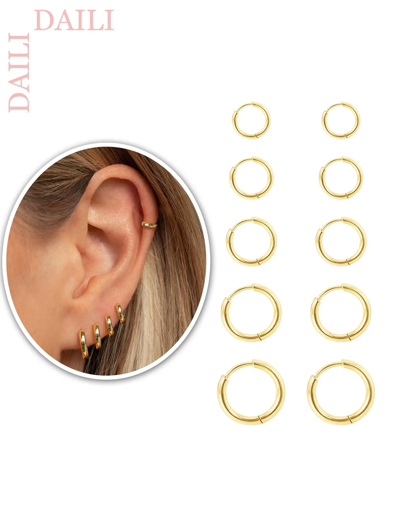 Stainless Steel Hoop Earrings, Hoop Earring Sets, Minimalist Multi-hole Stacking Earrings, Fashionable Hoop Earrings, Fashion Jewelry for Women & Girls, Suitable for Daily Wear, Elegant Minimalist Earrings, Circle Shape Earrings, Ear Hoops