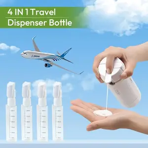 Four in one travel toiletries are divided into bottles, portable cosmetics/shampoo/lotion storage bottles, which can hold four kinds of toiletries, sealed, leak proof, extrusion free, compact, and can be carried on the plane