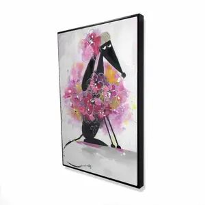 Begin Home Decor 2081-3624-AN29 24 x 36 in. Cartoon Dog with Pink Flowers - Framed Canvas Home Decor