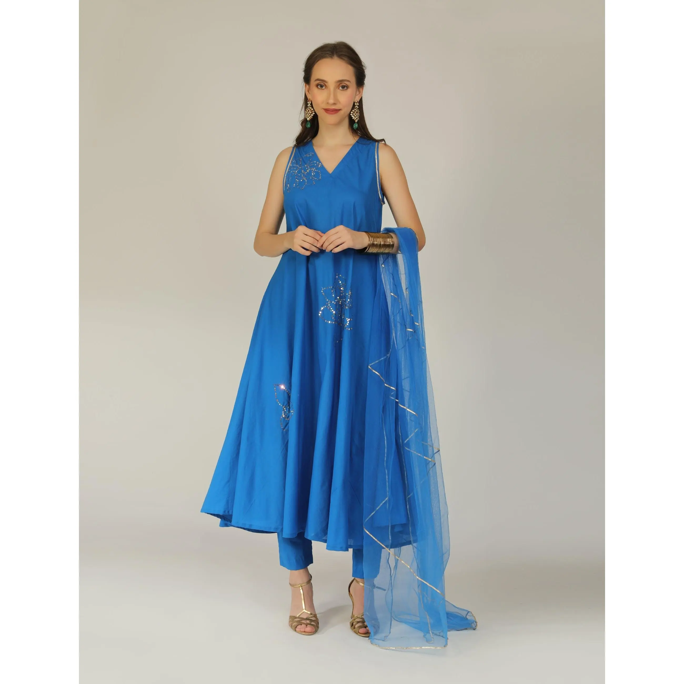 Iro Blue Cotton Flare Kurta Pant Set