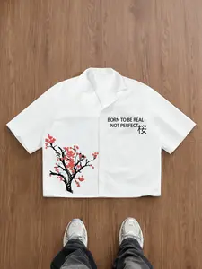 Men's Japanese Style Floral Collared Shirt, Loose-Fitting Short Sleeve Top, Casual Fashion Clothing for Men, Comfortable Daily Wear, Casual Printed Floral Print Shirt