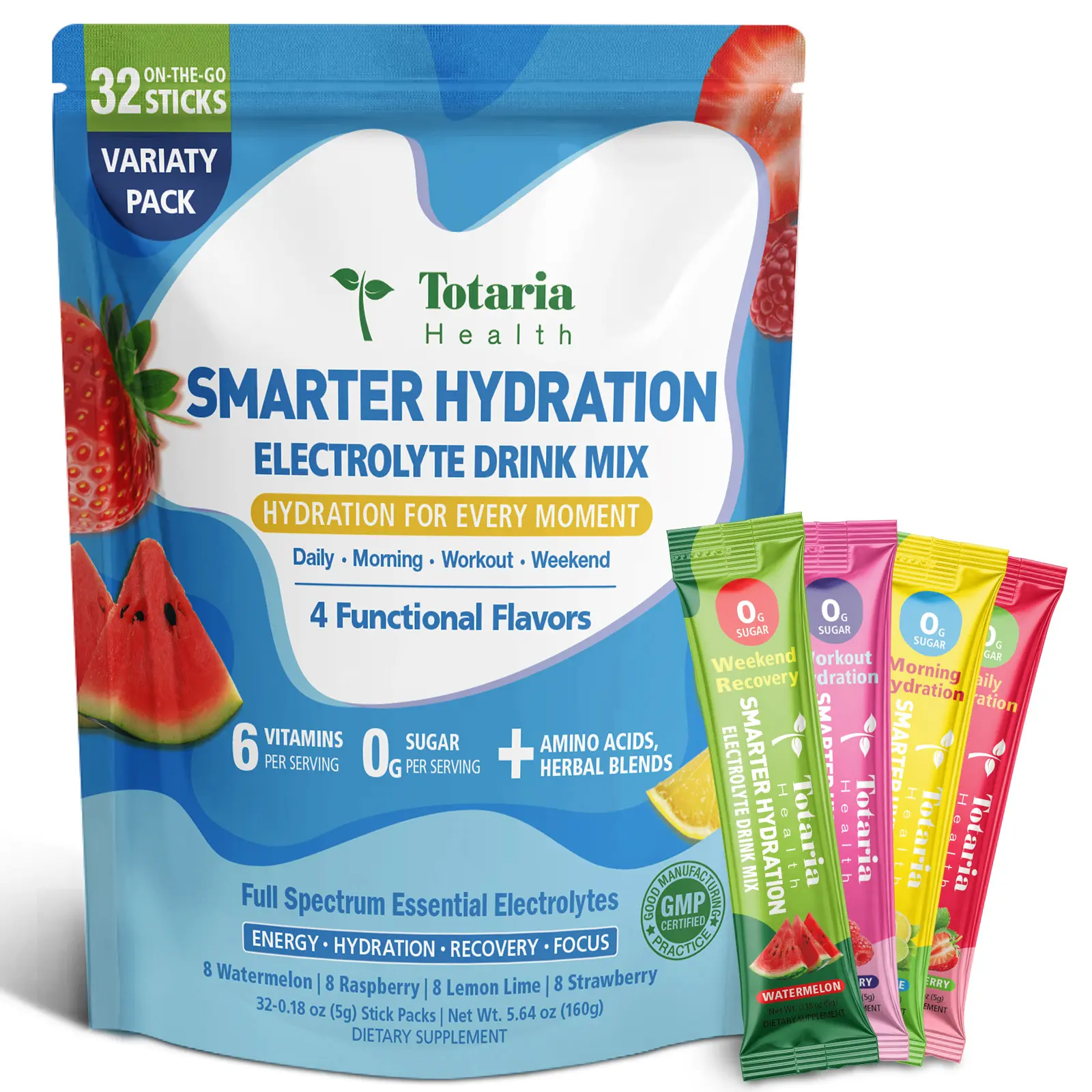 Totaria 4-in-1 Hydration System: Electrolyte Drink Mix for Morning Focus, Daily Balance, Workout Endurance & Weekend Recovery | 0 Sugar, 0 Calorie, Keto Friendly