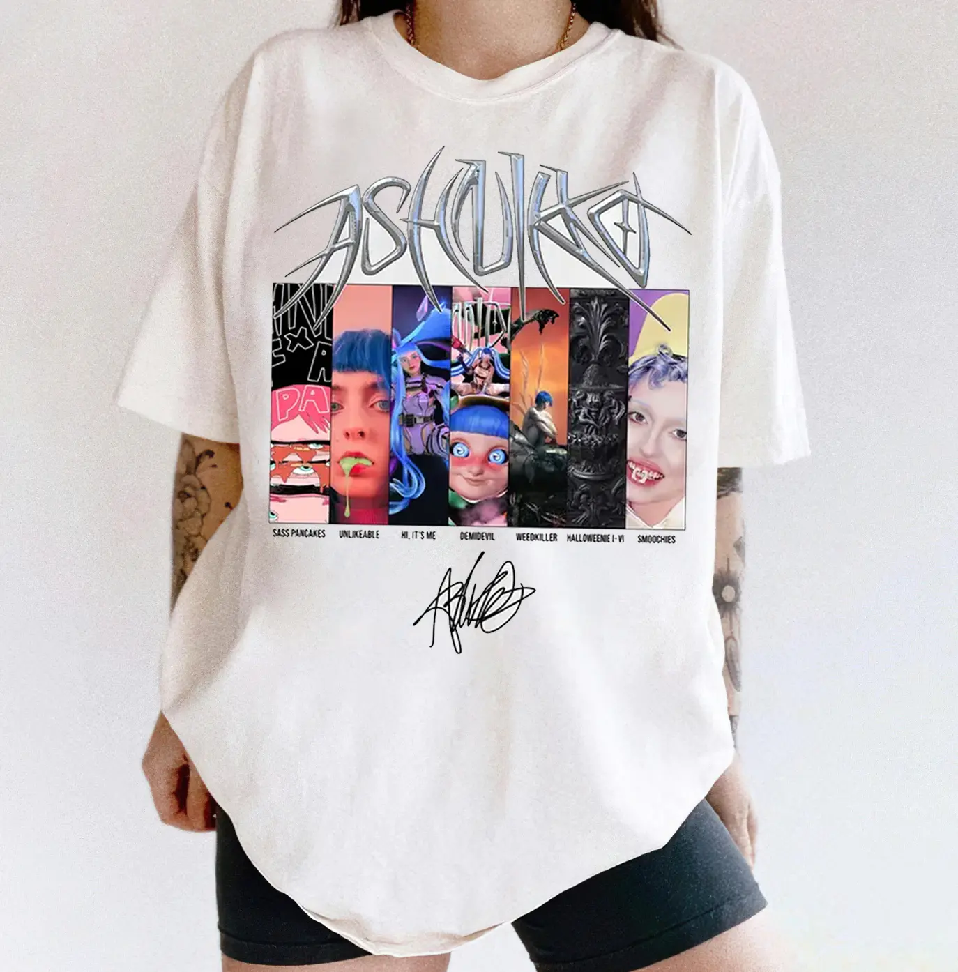Women's Soft Cotton Casual Short-Sleeve Crew Neck Graphic T-Shirt - Ashnikko Smoochies Tour Print, Hyperpop Rebel Energy, TikTok Viral Streetwear Basics, 2XL/3XL Womenswear Top, Streetwear Graphic Women's T-Shirts
