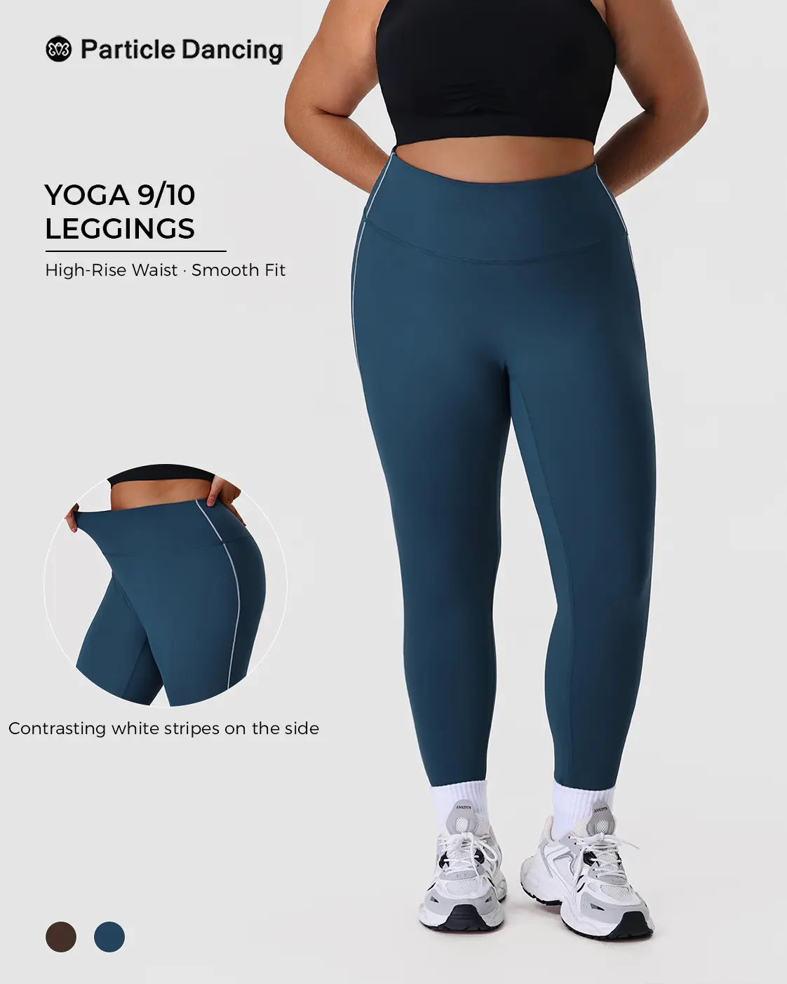 Women’s High Waist Yoga 9/10 Leggings, Soft Stretch Blue Workout Leggings, Smooth Shape Athletic Tights for Yoga, Pilates, Gym, Training, Studio and Daily Wear