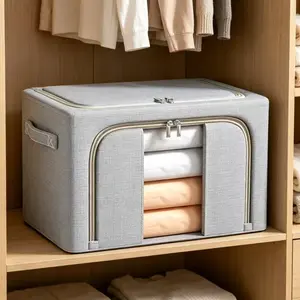 2 Pack Storage Boxes Simple Home Oxford Fabric Closet Organizer Bags Extra Large Capacity Multi-Purpose Bins Single Window Dual Doors Collapsible Storage Organizer