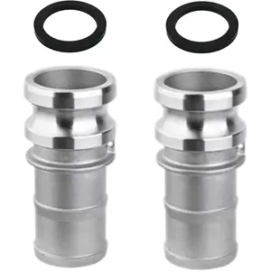 2PCS Aluminum Global Type E Cam and Groove Hose Fitting, 2" Plug x 2" Hose ID Barbed, with 2PCS Camlock Gasket Fitting (2“)