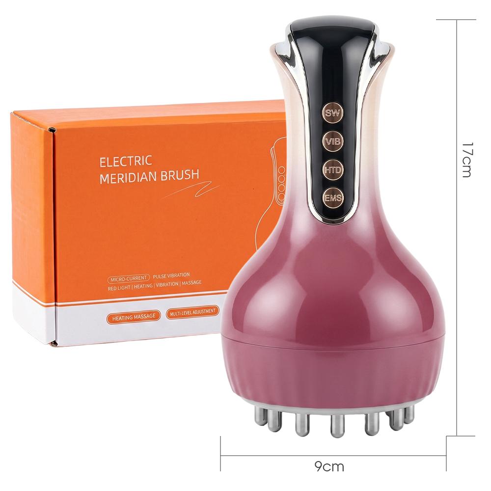 Gradient Pink 3-in-1 Cordless Handheld Massage Device - Electric Meridian Brush, 35-Speed Lymphatic Tool with Red Light, Pulsation, Vibration, USB Rechargeable, Ideal Gift for Parents, Home Care Essential, Cordless Handheld Massage Devices