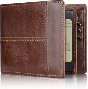 Leather Wallet for Mens  RFID Blocking Bifold Wallets with 1 ID Window 15 Card Slots