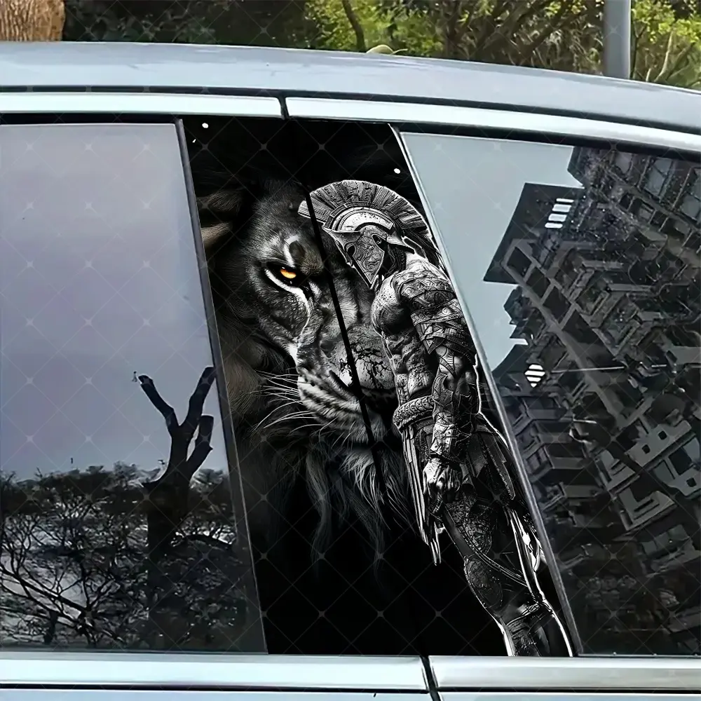 2pc Lion Creative Vinyl Sticker Universal Car Sticker Car B-Pillar Protection Decal Easy Peel & Stick Sunproof Waterproof Scratch-Resistant for All Cars Car Accessories Vehicle Exterior Decoration Vehicle Decoration Car Decals