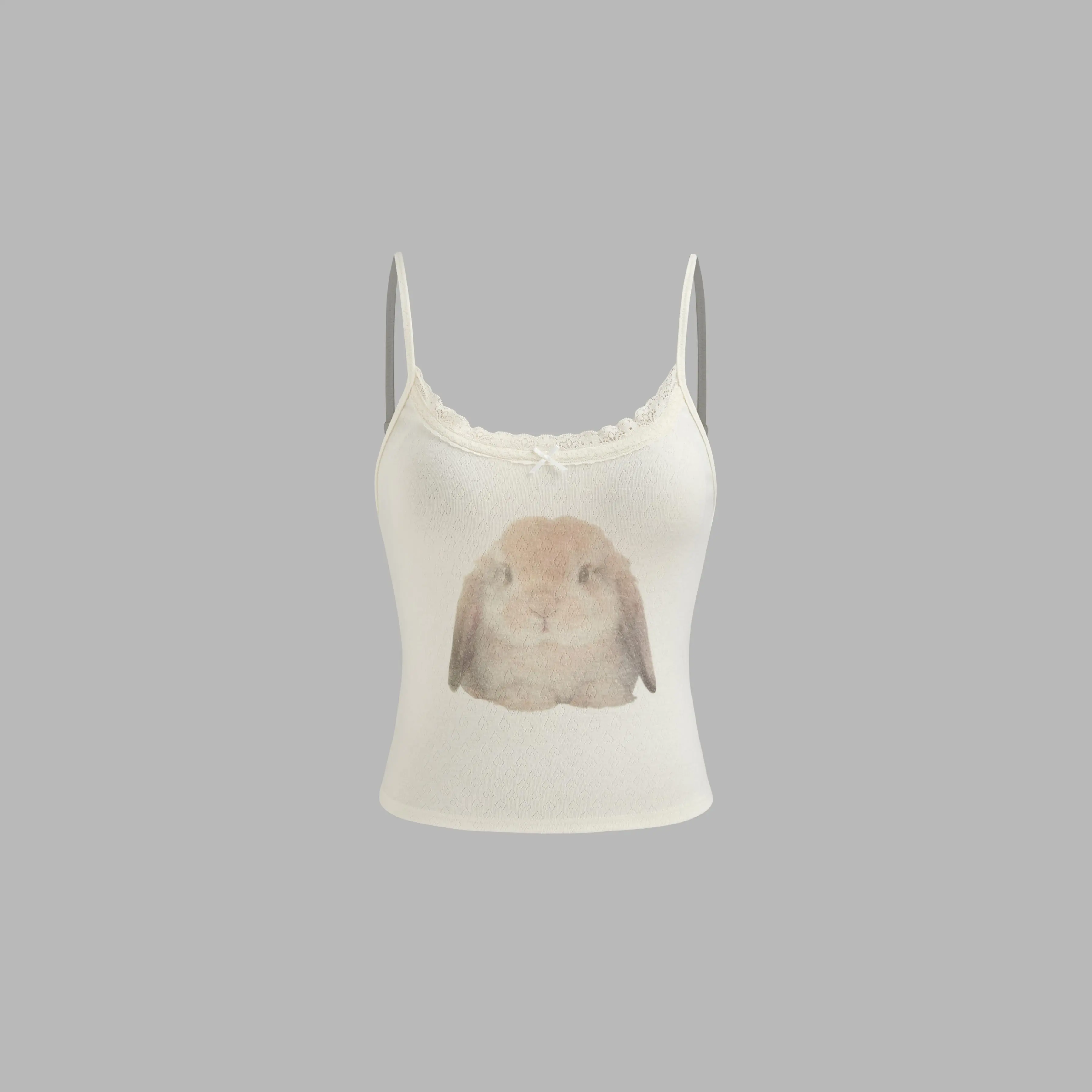 Cider [size 0-26] Scoop Neckline Rabbit Graphic Bowknot Lace Trim Cami Top