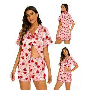 Valentine's Day Heart-Shaped Lollipop Silk Satin Women's Sleepwear Set - Soft & Comfortable Cozy Stylish Sleep Experience valentine's gift for wife