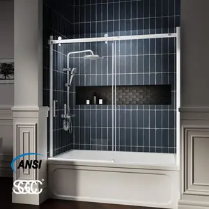 Zephyr 56-60" Semi Frameless Tub Door with Mirror Panel - Chrome Bypass Shower Tempered Glass Door