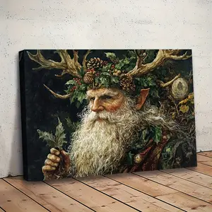 1 Piece Wooden Frame Canvas Wall Art - Greek Christmas King Folklore Print, 11.8inch x 15.7inch cm, Can Be Hanged Directly, Suitable for Bedroom, Kitchen, Office, Bar, Farmhouse or Living Room Country Holiday Decoration, Home Wall Decoration with Traditio