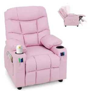 COSTWAY Kids Recliner Chair with Cup Holder, Adjustable Lounge Chair w/Footrest & Side Pockets for Children Boys Girls Room, Ergonomic Toddler Furniture Sofa, Kids Recliner,Christmas Festival Gift Black Friday Cyber Monday