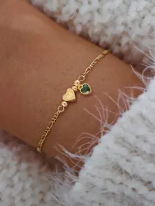 Women's Stainless Steel Figaro Bracelet, Cute Heart Letter Green Heart Pattern, Chain, Fashion Accessory for Daily Wear, Stainless Steel Bracelets