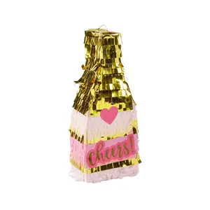 3" x 7 3/4" Mini Pink Cheers Champagne Bottle Papier-Mâché Piñatas - 3 Pc.