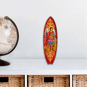 Designocracy 8490105MS 20x5.5 in. Hangable St. Michael Surfboard Christmas Decoration, Large Coastal Outdoor Wall Home Festive Ornament
