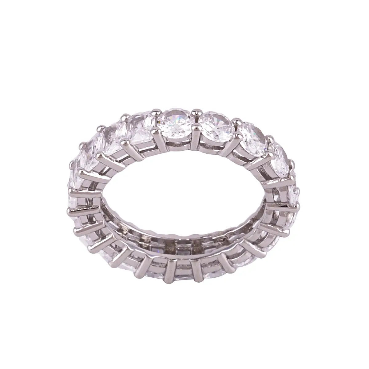 Half and Half Eternity Band Ring- Sterling Silver