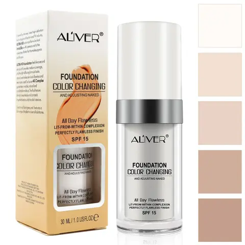 ALIVER Colour Changing Liquid Foundation (2-Pack, 30ML) - Vitamin C Makeup with SPF 15, Moisturizing, Hydrating, Whitening, Color Correction, Concealer Base for Women, All Skin Tones, Long-Lasting Flawless Complexion, All Skin Types