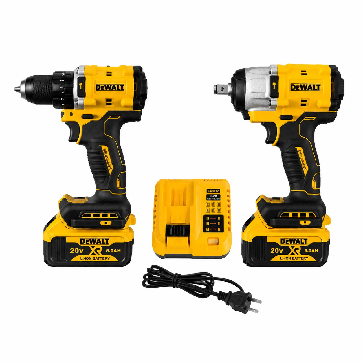 {}DEWALT Yellow Cordless Drill & Impact Wrench Combo Kit, Powerful Drilling & Fastening Tool Set, Durable Metal ABS Body, High Torque Motor, Long-Lasting Battery, Compact Lightweight Design, Professional Power Tools for DIY, Home Repair, Automotive