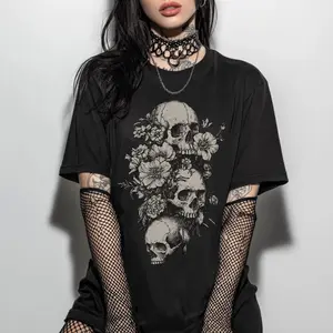 Shaniah Floral Skull Graphic T Shirt Gothic Whimsigoth Grunge Style Alternative Goth Tee Gift, Summer Goth Clothes