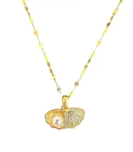 Pearl in a Shell Necklace - Elegant Gold Pendant with Crystal Clam Charm Adjustable Length Lightweight Comfortable Wear Perfect Gift for Birthdays Anniversaries or Beach Lovers