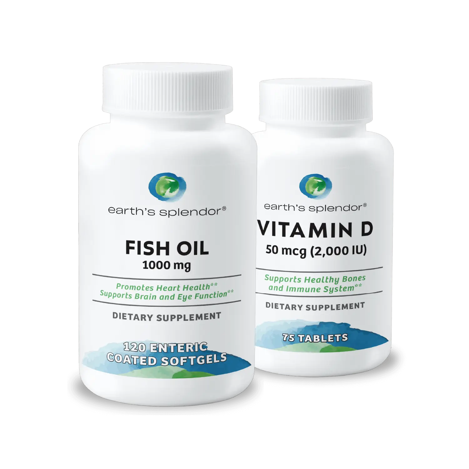 Heart + Immune Wellness Bundle - Fish Oil Omega 3, 1000mg Softgels & Vitamin D Tablets 2,000 IU