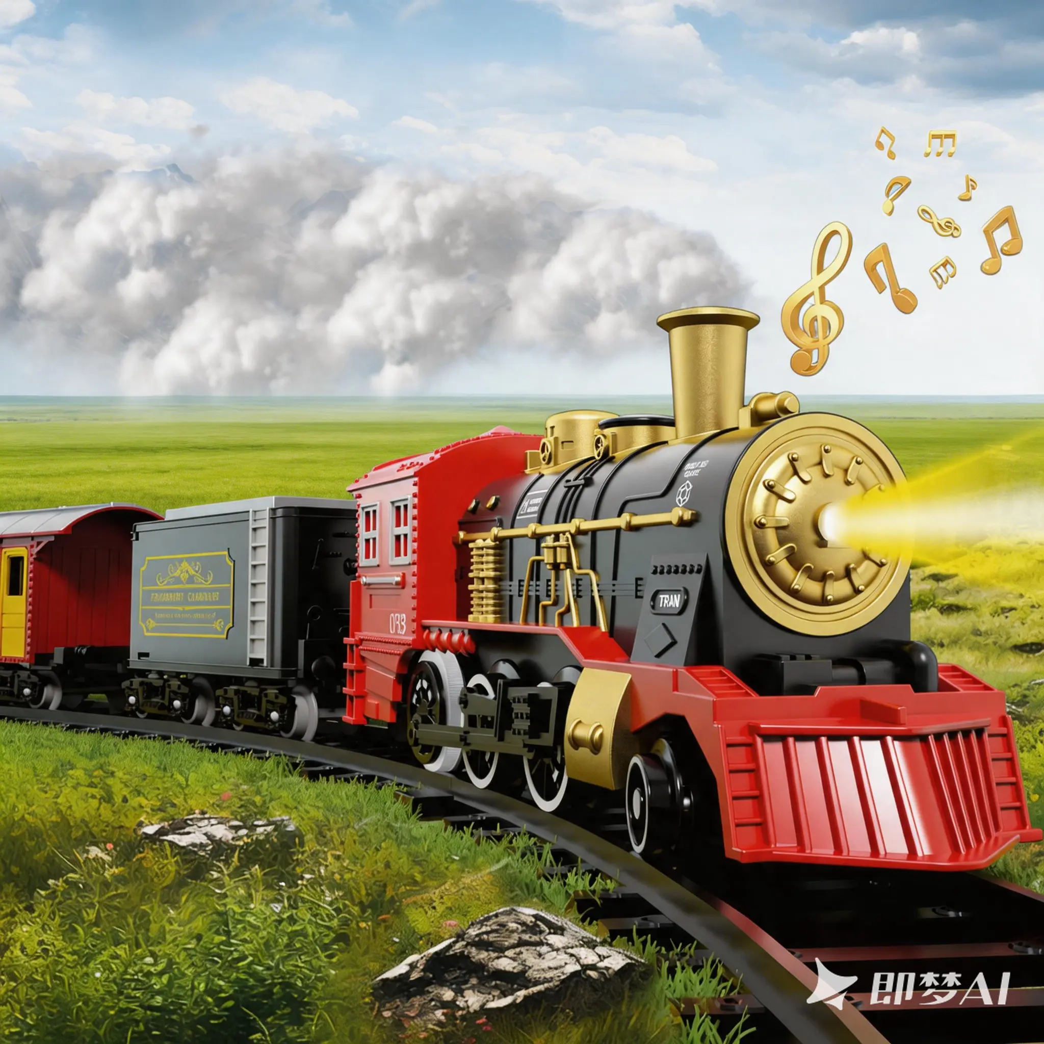 Battery-Powered Electric Train Set with Cars - BPA-Free, Easy-To-Assemble Track, Colorful Lights, Realistic Horn, Science Learning Children Development Toy for 3+,6-8 Years Kids, Top Birthday/Holiday Gift