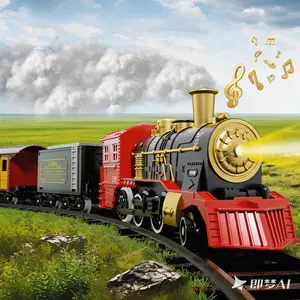 Battery-powered electric train set with an easy-to-assemble track, indoor educational pretend play toy for children aged 3 and up, a top gift choice for boys and girls’ birthdays and various holidays, equipped with colorful lights and realistic train horn