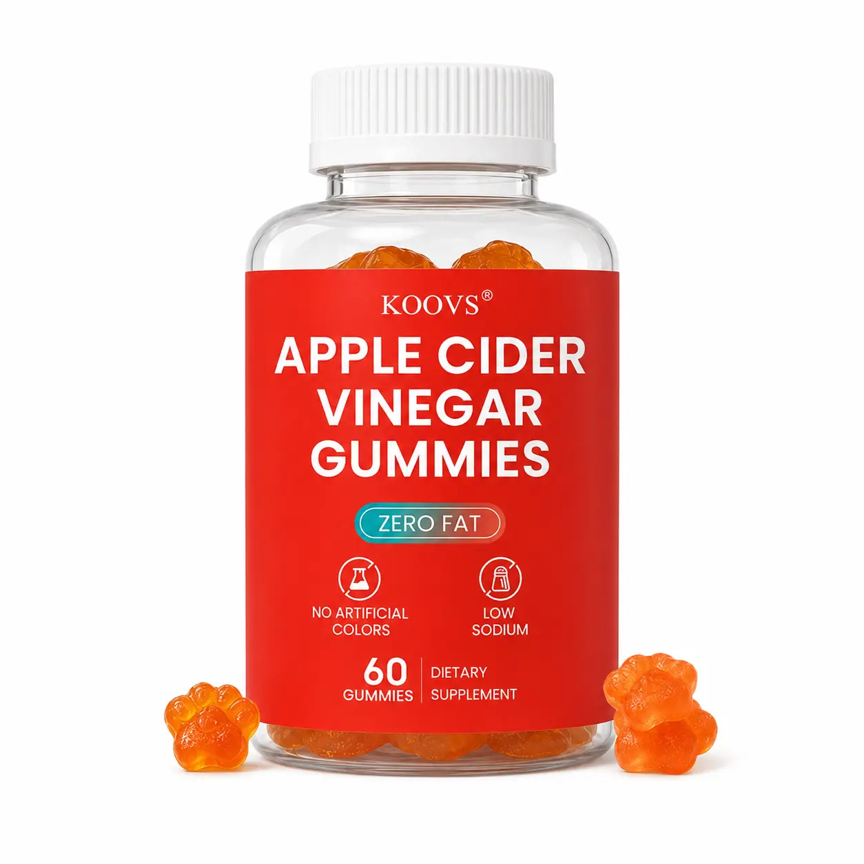 Apple Cider Vinegar Chewable Gummies - Formulated with Folate, Vitamin B12, 0 Fat, Low Sodium - Daily Wellness Supplement for Men, Women (60 Count)