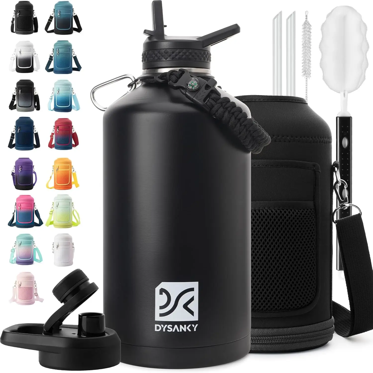 DYSANKY 1 Gal (128 oz) Insulated Thickened Stainless Steel Vacuum Water Bottle, Portable Sports Jug with Straw, Carrier Bag, Handle Strap, BPA-Free for Gym, Hiking