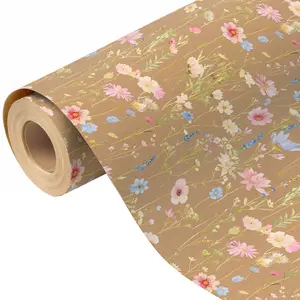 10m/5m Floral Kraft Paper Gift Wrap Roll, Vintage Flower Packaging Paper, 43cm Width, Ideal for Mother's Day, Weddings, Birthdays, Bridal Parties