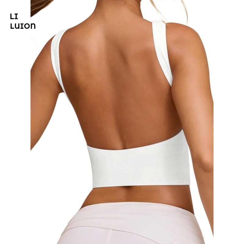 Women's Flexible Tank Tops CasualFit Boat Neck Sleeveless Open Back Solid Color Backless Shirt for Summer