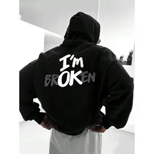 Men’s "I’M OK" Letter Print Hoodie – Drop Shoulder Streetwear Pullover with Drawstring Pocket, Regular Fit Casual Hooded Sweatshirt for Daily Outdoor Wear, Trendy Men’s Spring & Fall Fashion