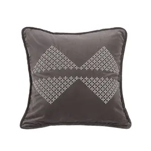 Whistler Gray Velvet Throw Pillow, White Bow-Tie