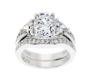 Diamonique 2.95 cttw 100-Facet Bridal Ring Set, Platinum Clad