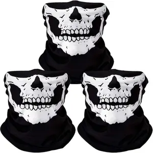Skull Face Mask 3pcs Breathable Seamless Balaclava Reusable Headwear Scarf for Sports Winter Outdoor Activities Sun Dust Protection Motocycling Climbing Halloween Cosplay Versatile Mask