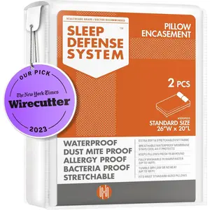Pillow Encasement- Zippered Bed  Dust Mite Proof  - Sleep  System - Standard -  - Set of 2 - 20" H x 26" W
