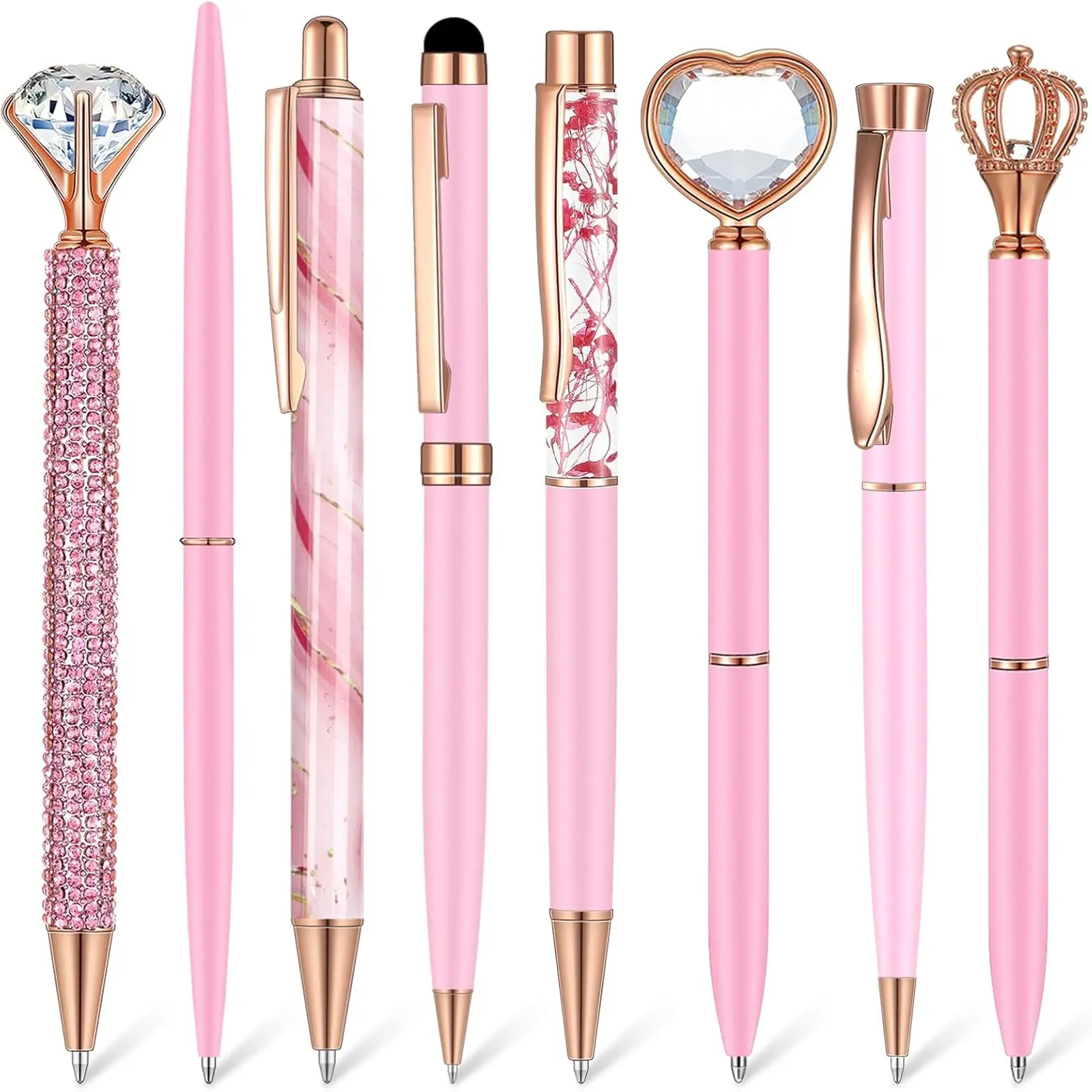 Glitter Ballpoint Pen Set, Beaded Pens, 8 Counts/set 1.0mm Black Ink Ballpoint Pen, Writing Pen for Office School Student, Office Stationery & Supplies, Ballpen Set, Holiday Gift Pen, Beadable Pens, Ballpoint Pen Kit