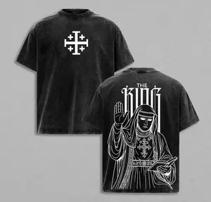valentine shirts The King Baldwin IV T-Shirt Washed - Jerusalem Cross Graphic Tee, Crusader King of Jerusalem Medieval Christian Shirt, Vintage Washed Catholic Faith Streetwear - Christian Apparel - Gothic streetwear