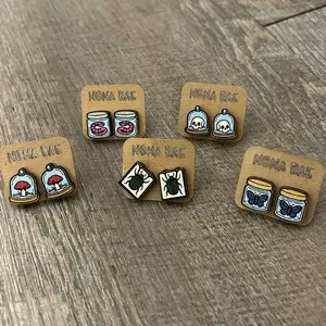 Oddities Curio Earrings – Specimen Jars, Skulls, Mushrooms & Insects Wooden Studs